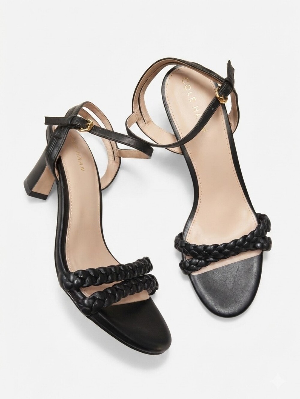 Cole Haan Alyse Braided Leather Sandals White Strappy Heels